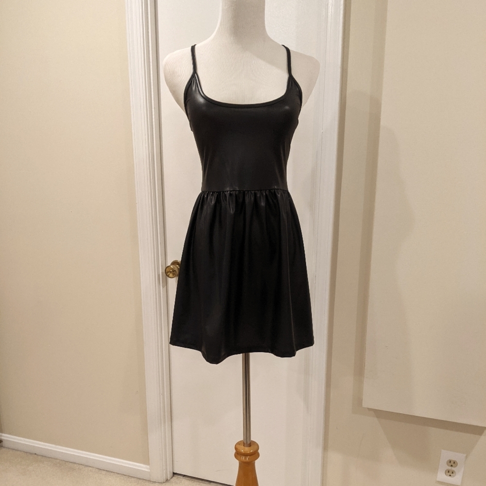 Black vegan leather mini dress